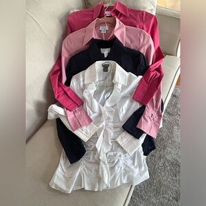 Ann Taylor Pink, Deep Navy Blue, Salmon, and White Blouse Set-Bundle of 4 Shirts